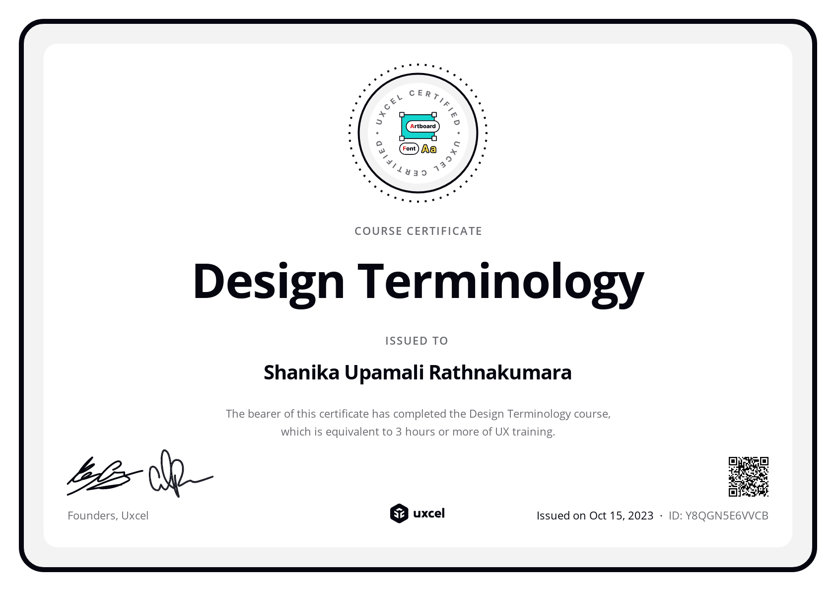 Shanika Upamali Rathnakumara's certificate
